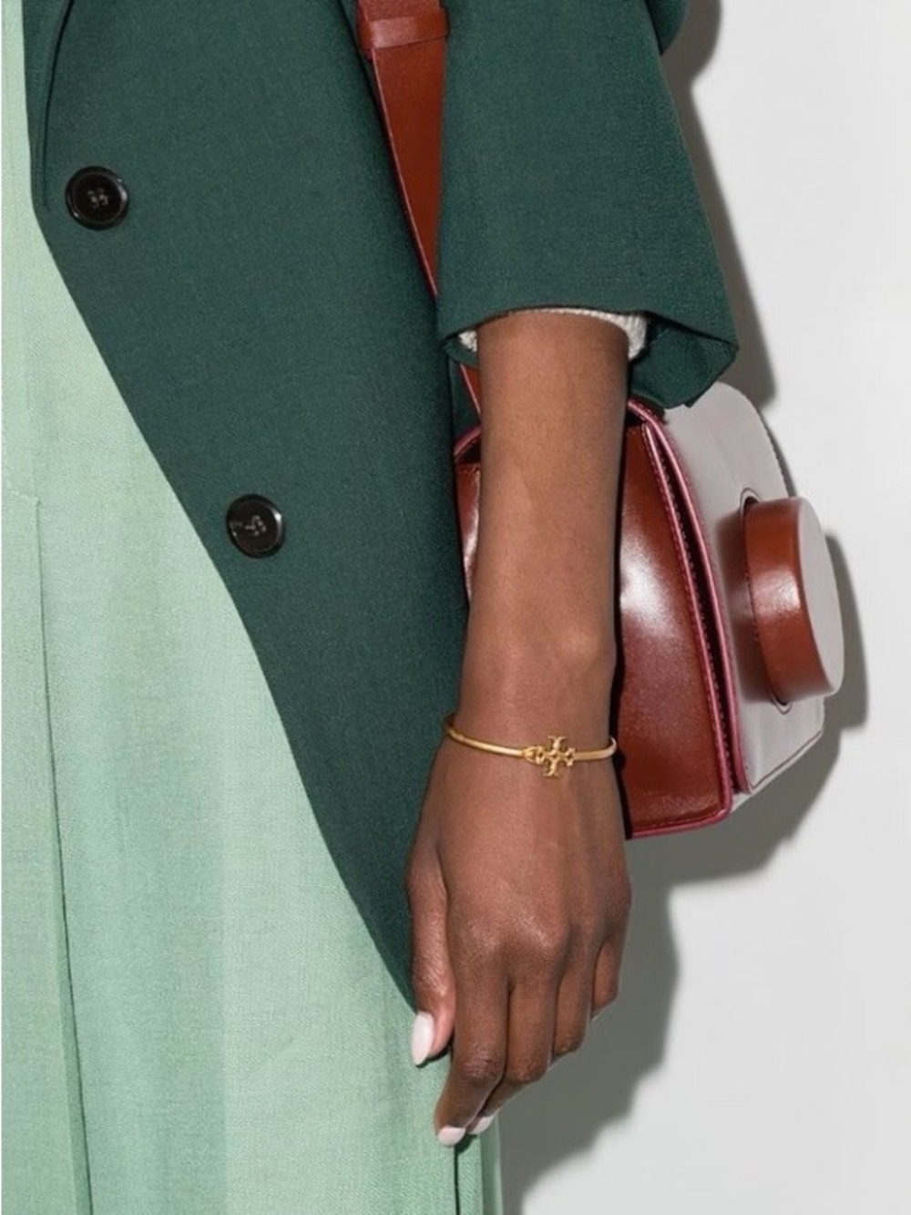 Tory Burch Eleanor Hinged Cuff Bracelet – Tory Gold Double T Logo - Picture 3 of 5